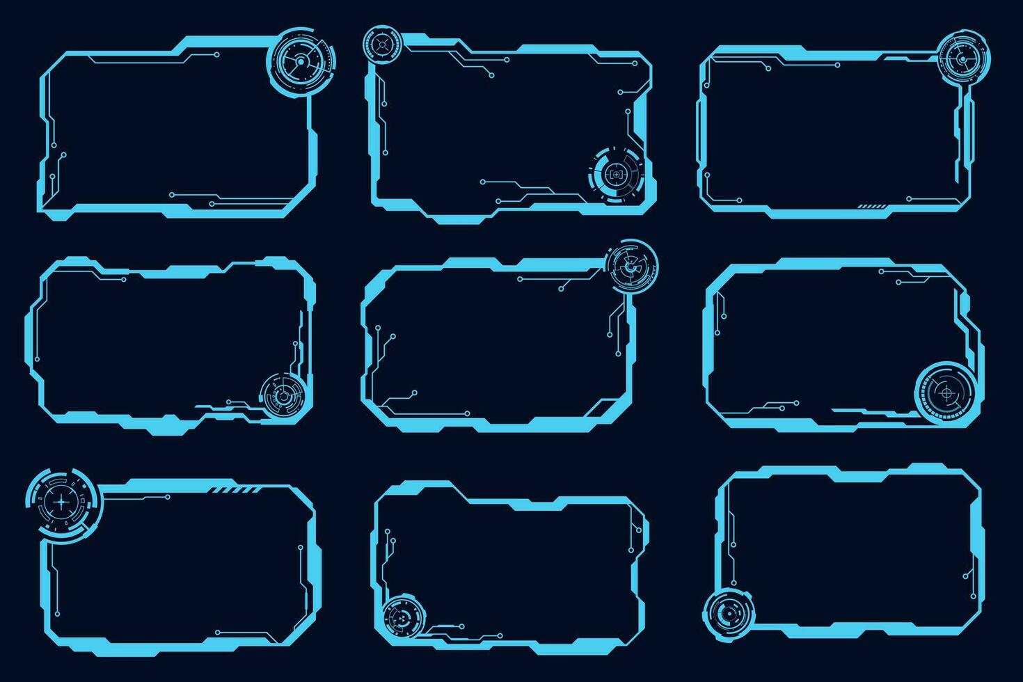 Vector futuristic hi tech frame set element. Technology HUD sci-fi square shape design.