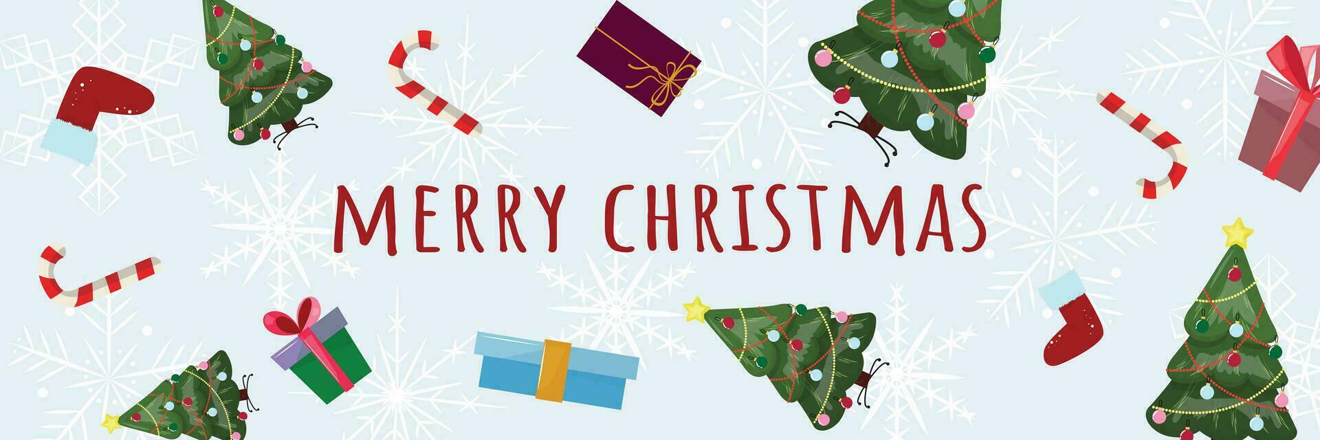 Banner with Christmas elements and snowflakes in the background vector