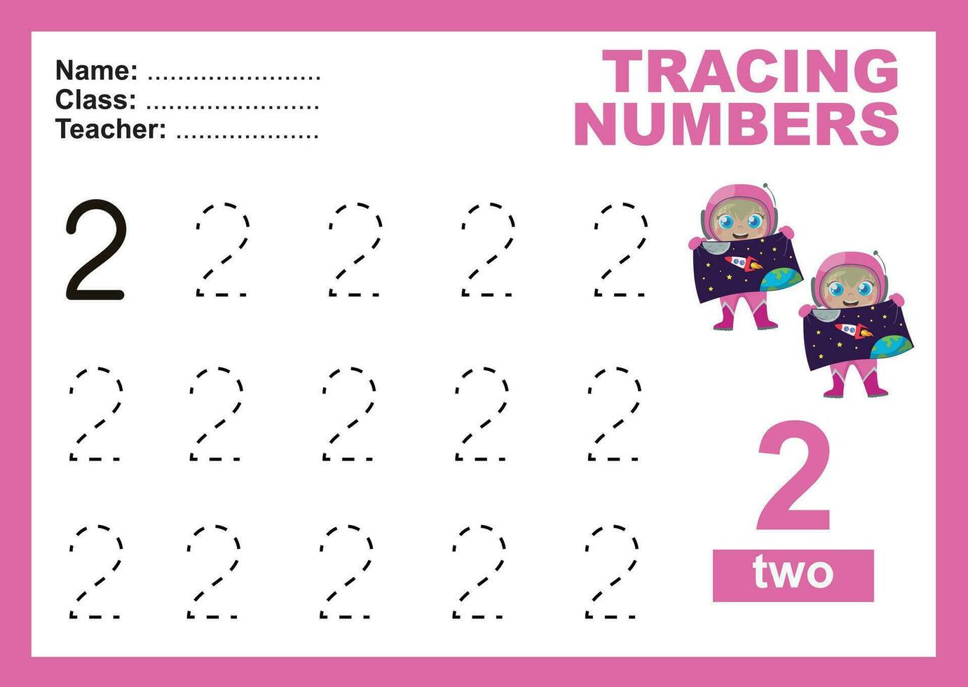 Trace and write number for children. Exercise for children to recognize the number. Educational worksheet for preschool vector