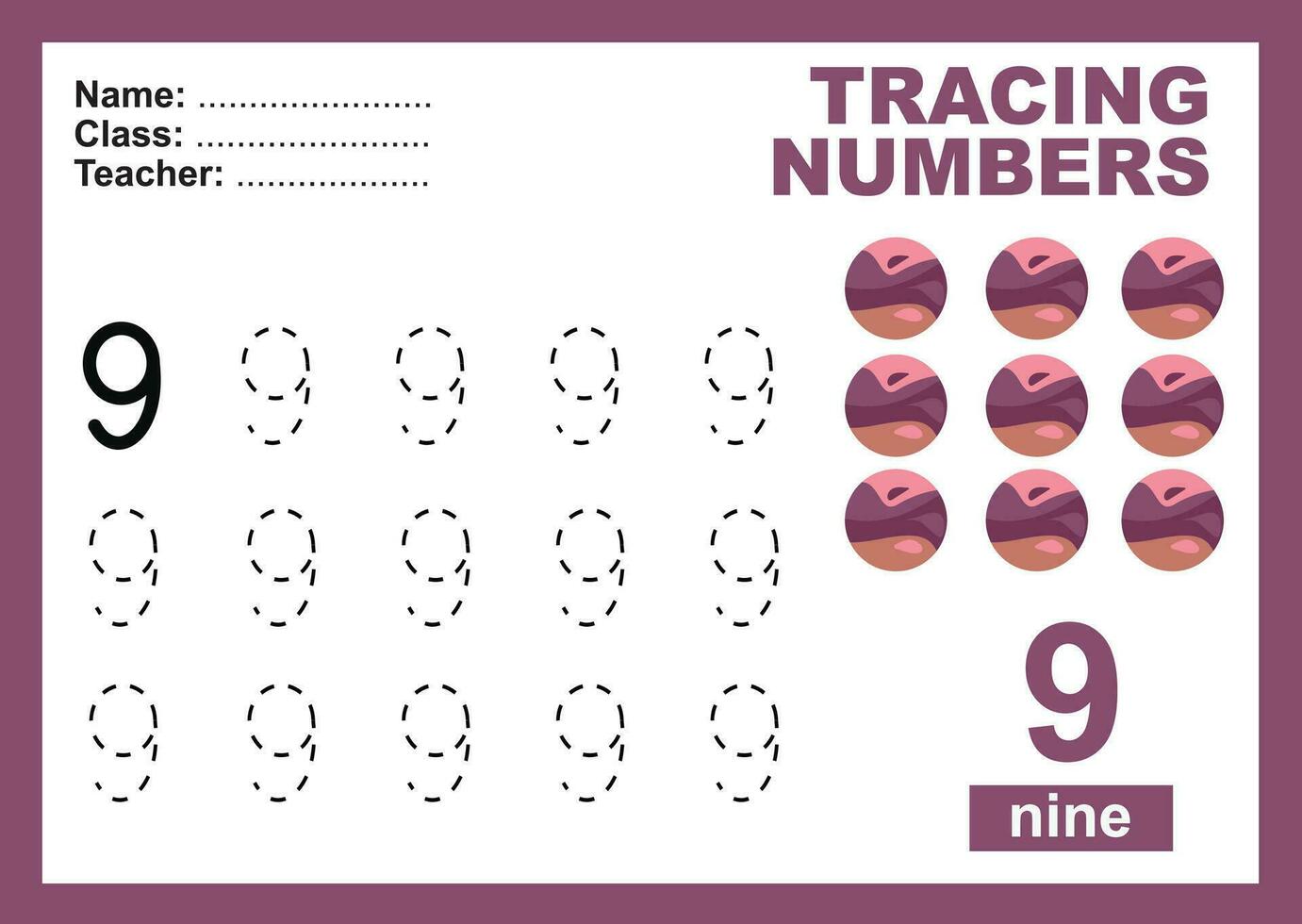 Trace and write number for children. Exercise for children to recognize the number. Educational worksheet for preschool vector