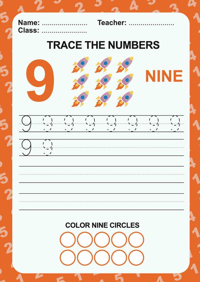 Trace and write number for children. Exercise for children to recognize the number. Educational worksheet for preschool vector