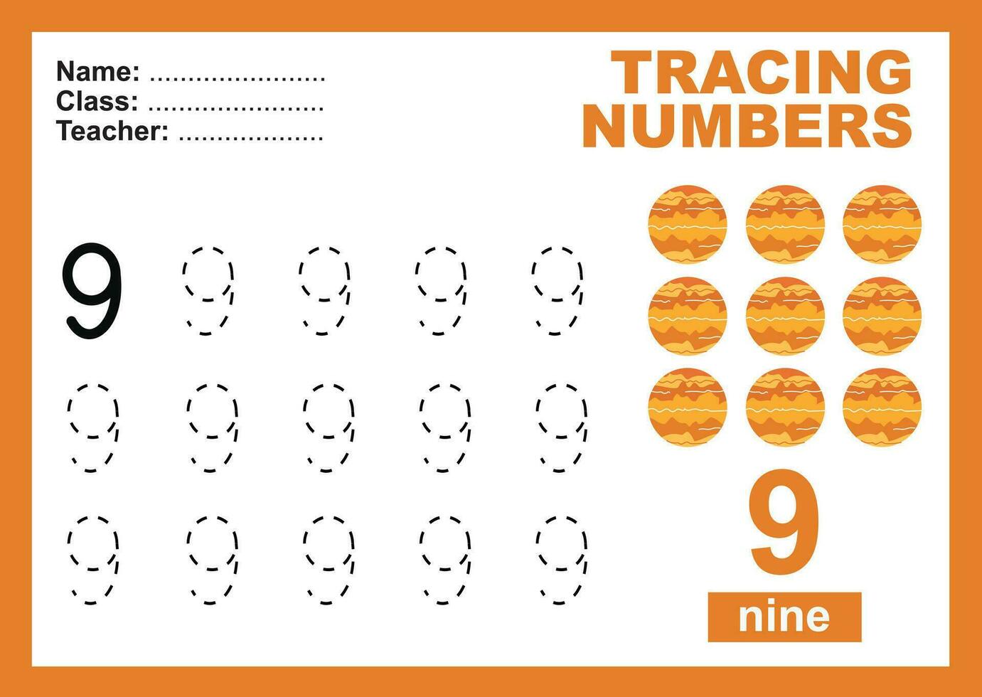 Trace and write number for children. Exercise for children to recognize the number. Educational worksheet for preschool vector