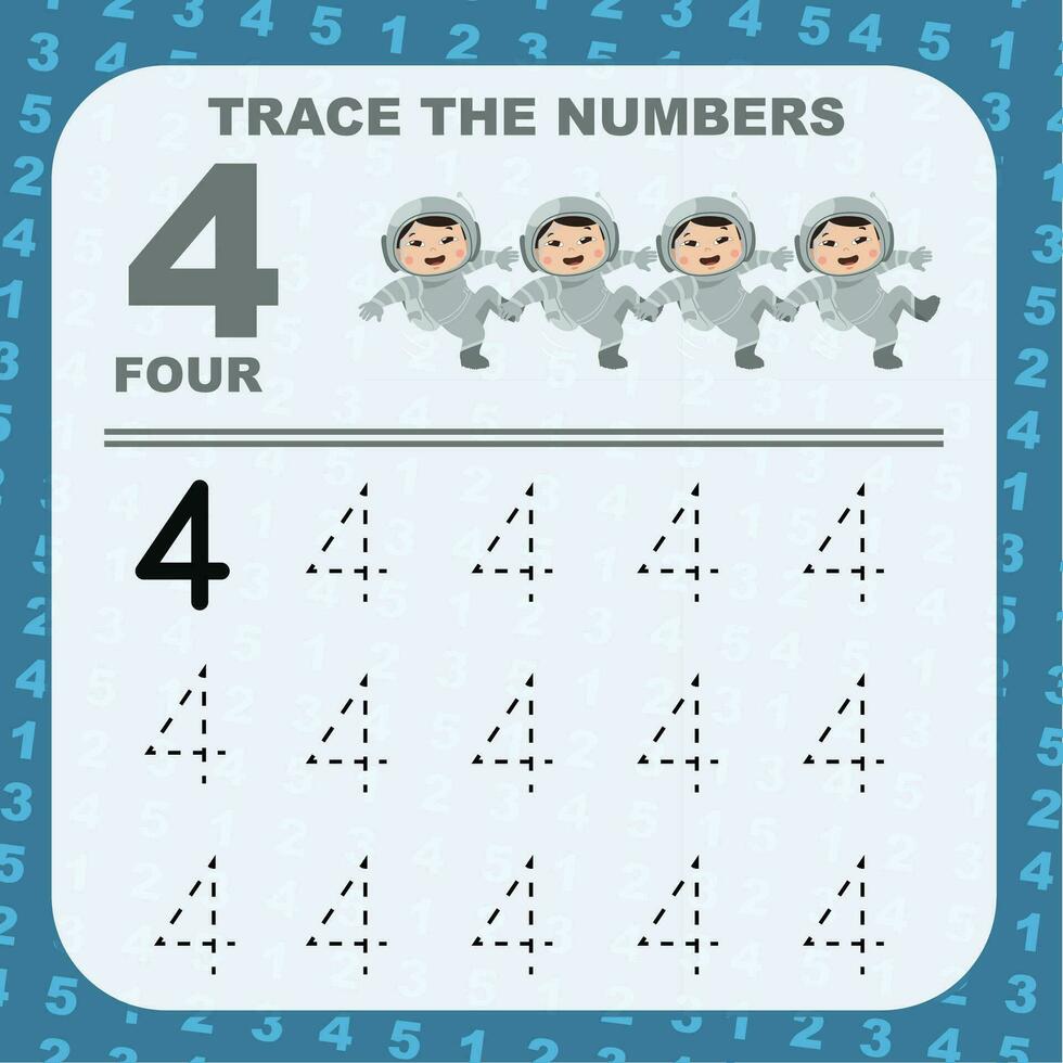 Trace and write number for children. Exercise for children to recognize the number. Educational worksheet for preschool vector
