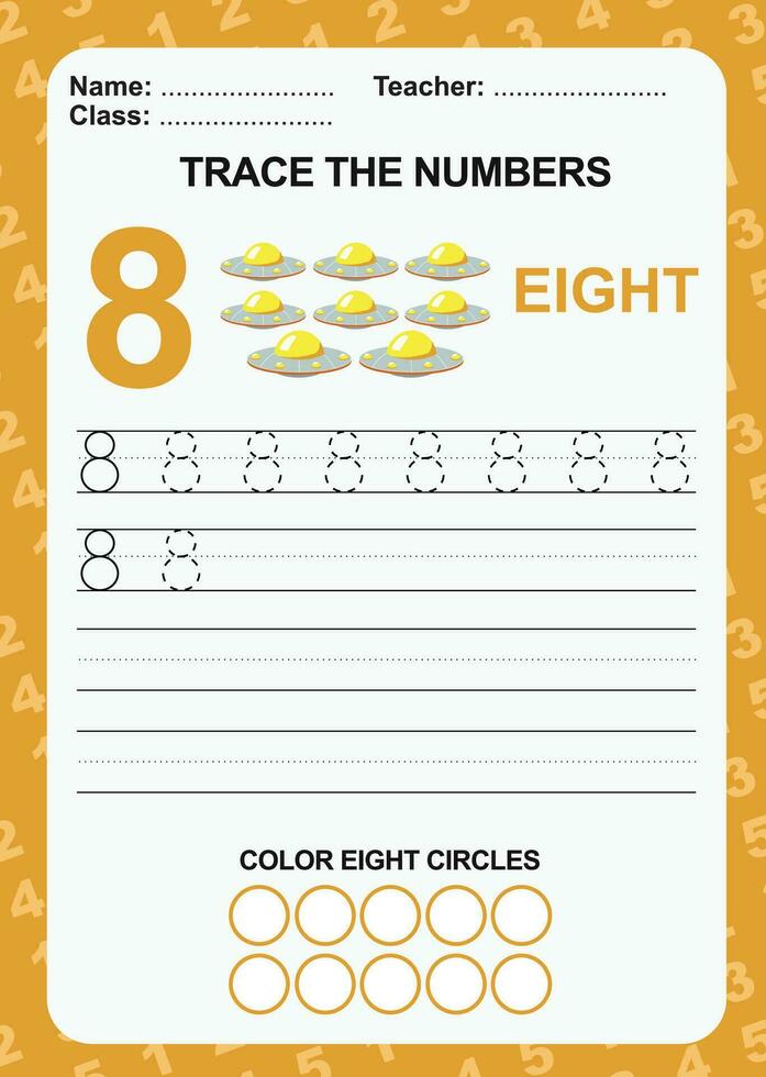 Trace and write number for children. Exercise for children to recognize the number. Educational worksheet for preschool vector