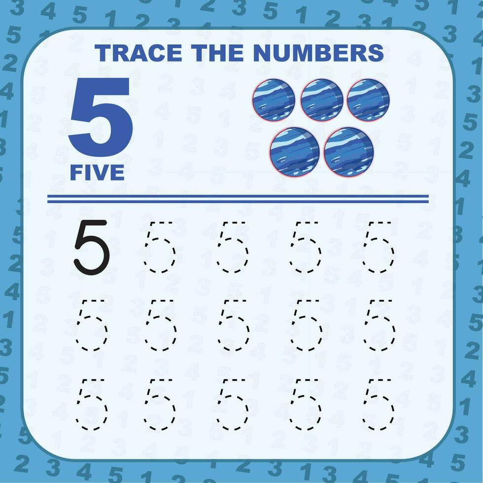 Trace and write number for children. Exercise for children to recognize the number. Educational worksheet for preschool vector