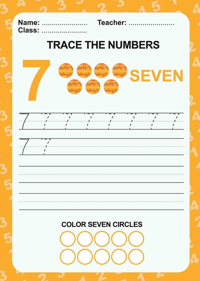 Trace and write number for children. Exercise for children to recognize the number. Educational worksheet for preschool vector