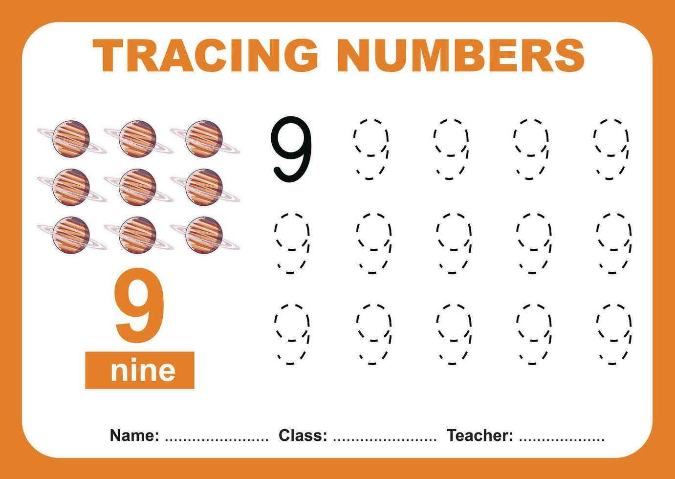 Trace and write number for children. Exercise for children to recognize the number. Educational worksheet for preschool vector