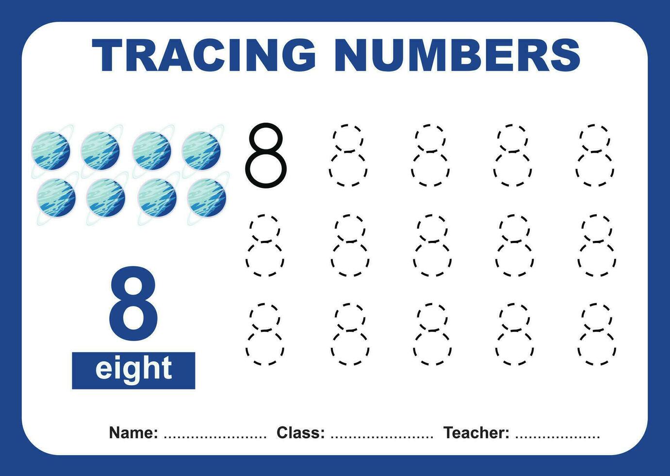 Trace and write number for children. Exercise for children to recognize the number. Educational worksheet for preschool vector