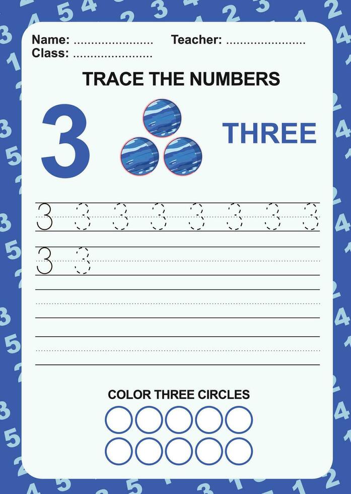 Trace and write number for children. Exercise for children to recognize the number. Educational worksheet for preschool vector