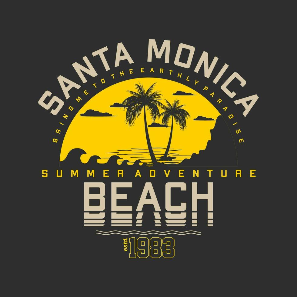 santa monica california, on beach theme graphics design, surfing typography, t shirt vectors, summer adventure vector