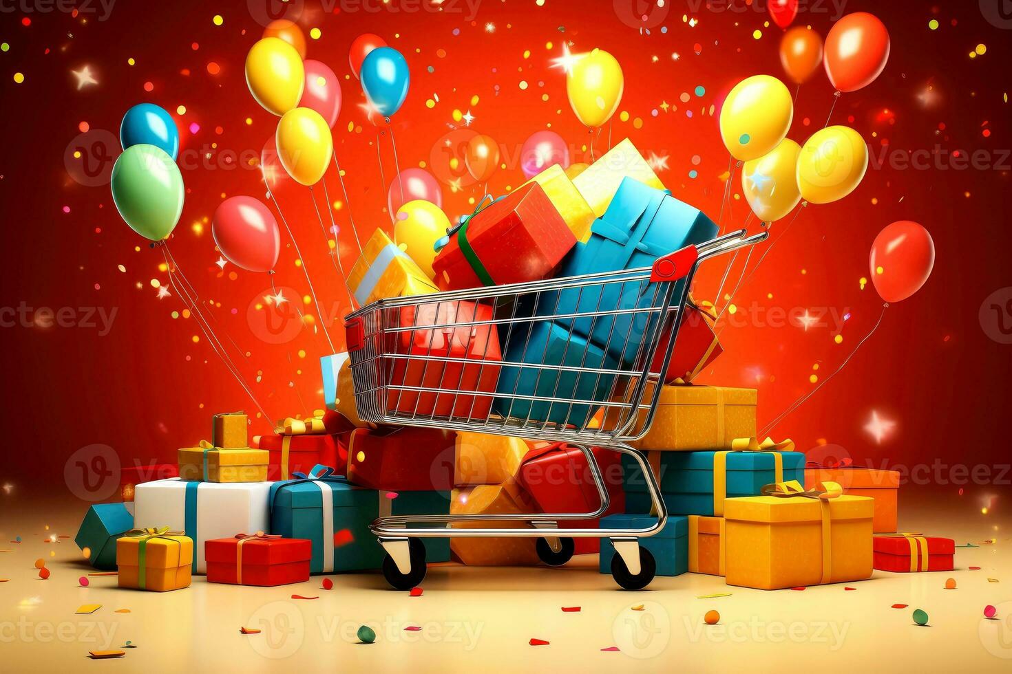 Goods,online shopping e-commerce ,Shop cart, advertising of black friday cheap cargo concept, Generative AI illustration photo