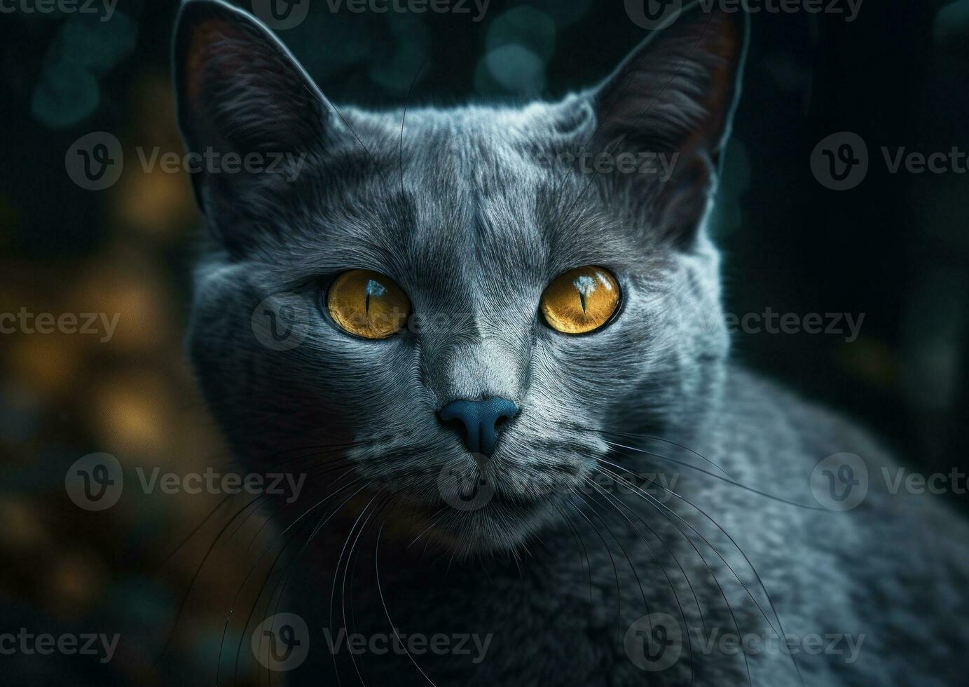 ruso azul gato retrato cerca arriba creado con generativo ai tecnología foto