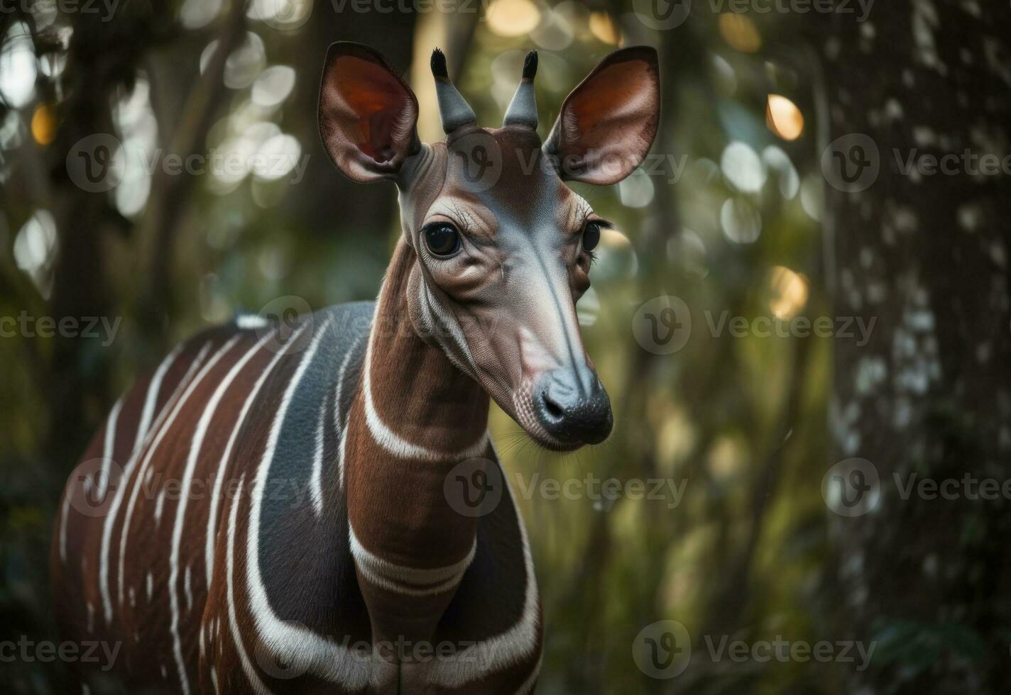 Okapi portrait created with Generative AI technology photo