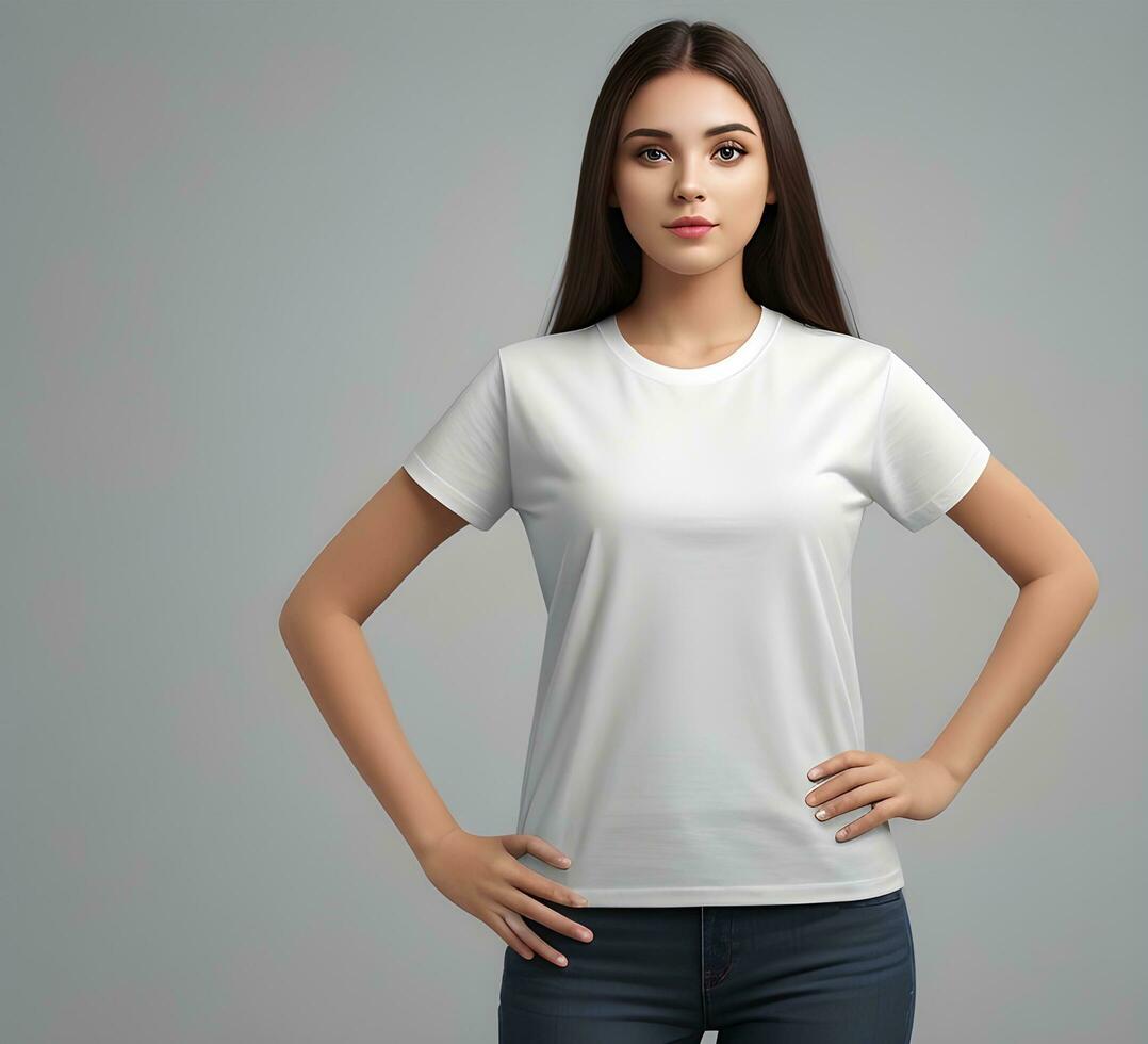 Women blank t shirt mockup ai generate photo