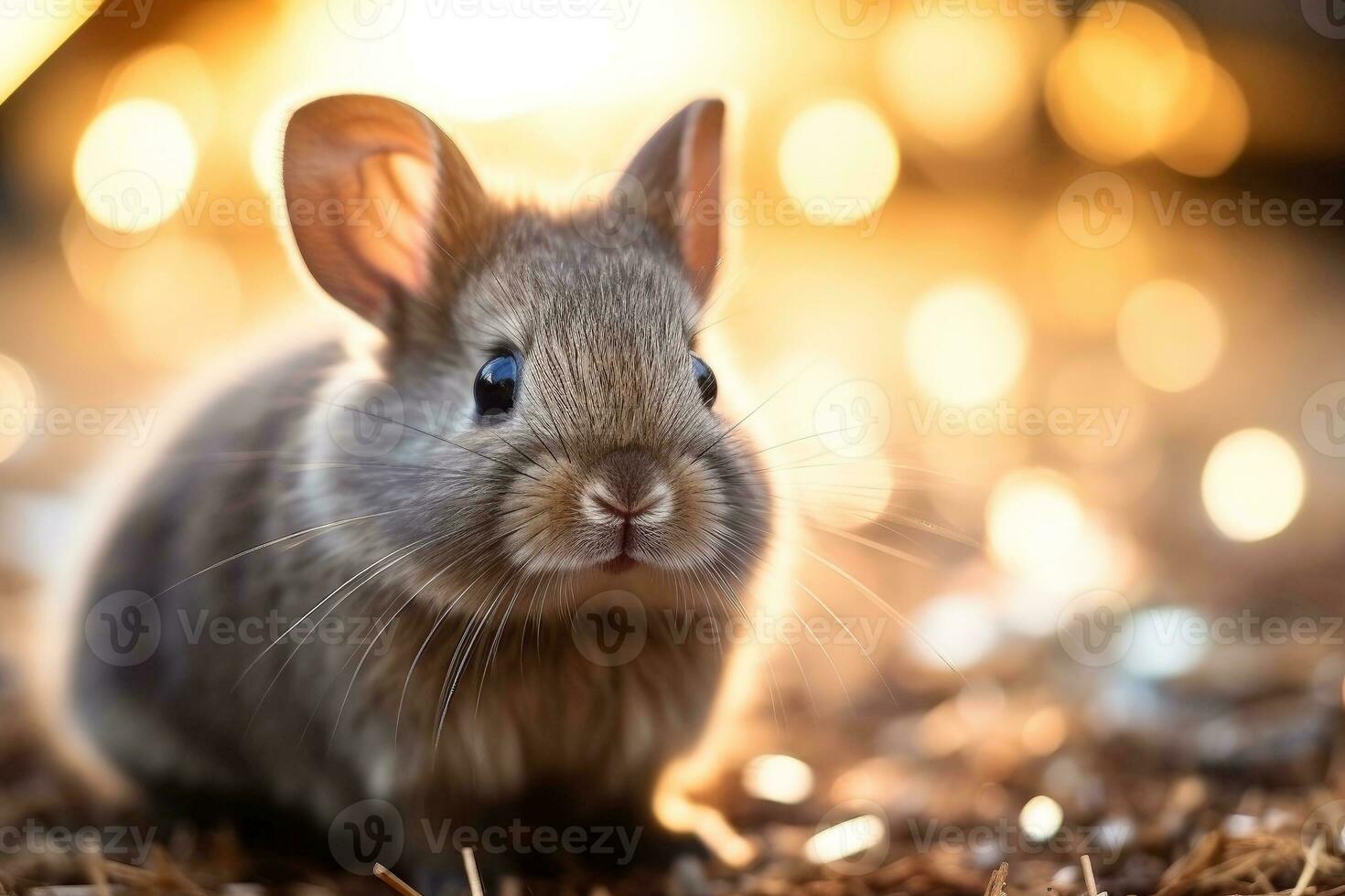 Close-up of cute rabbit with beautiful bokeh background, Generative AI illustration photo