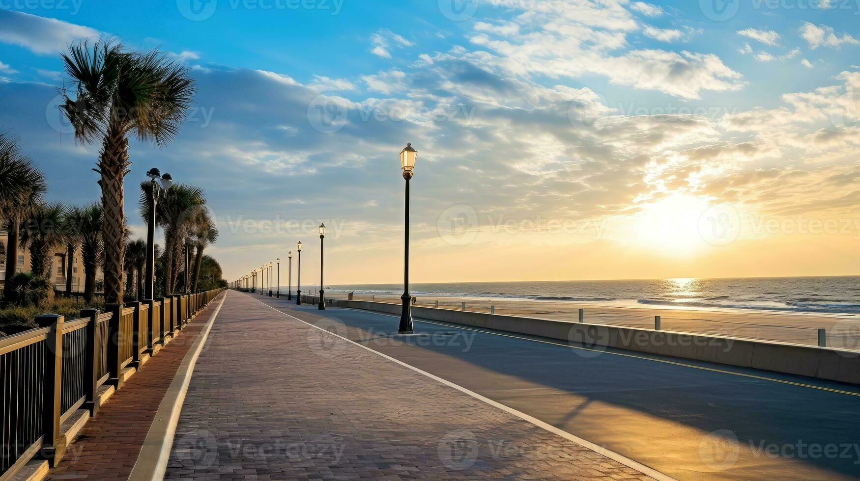 Empty asphalt road beside the sea background, highway beside the sea, outdoors horizontal image, Generative AI illustration photo