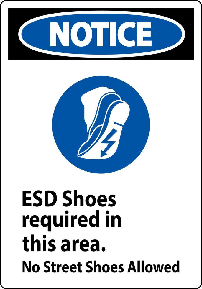 Notice Sign ESD Shoes Required In This Area. No Street Shoes Allowed vector