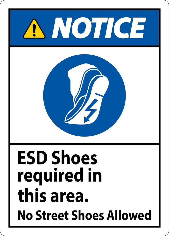 Notice Sign ESD Shoes Required In This Area. No Street Shoes Allowed vector