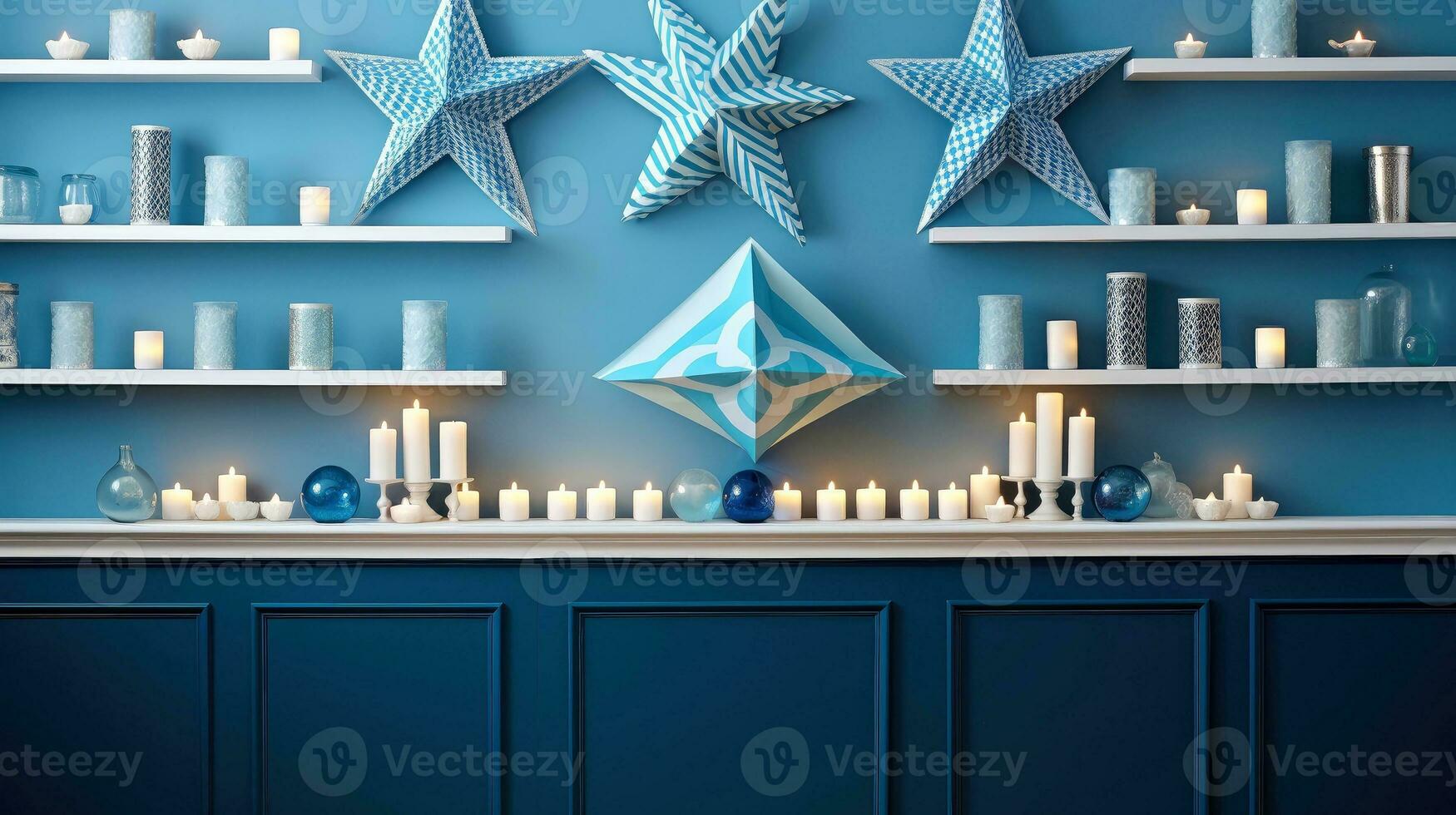 Hanukkah festive celebration concept, glow of the menorah with shining candles and star, Generative AI illustration photo