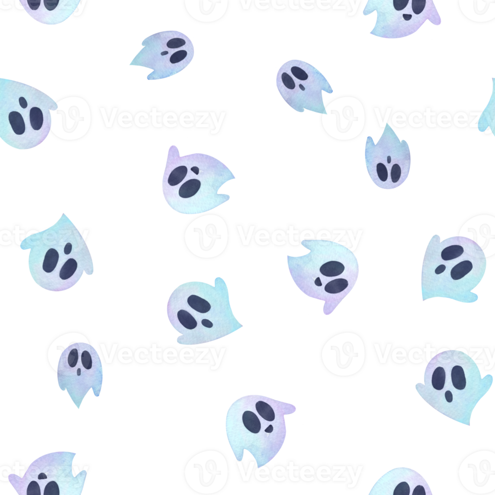 cute Ghost seamless pattern background. Childish Watercolor hand drawn illustration for holiday cards, invitations to happy Halloween party, packaging paper, fabrics, wrapping gifts, stickers png