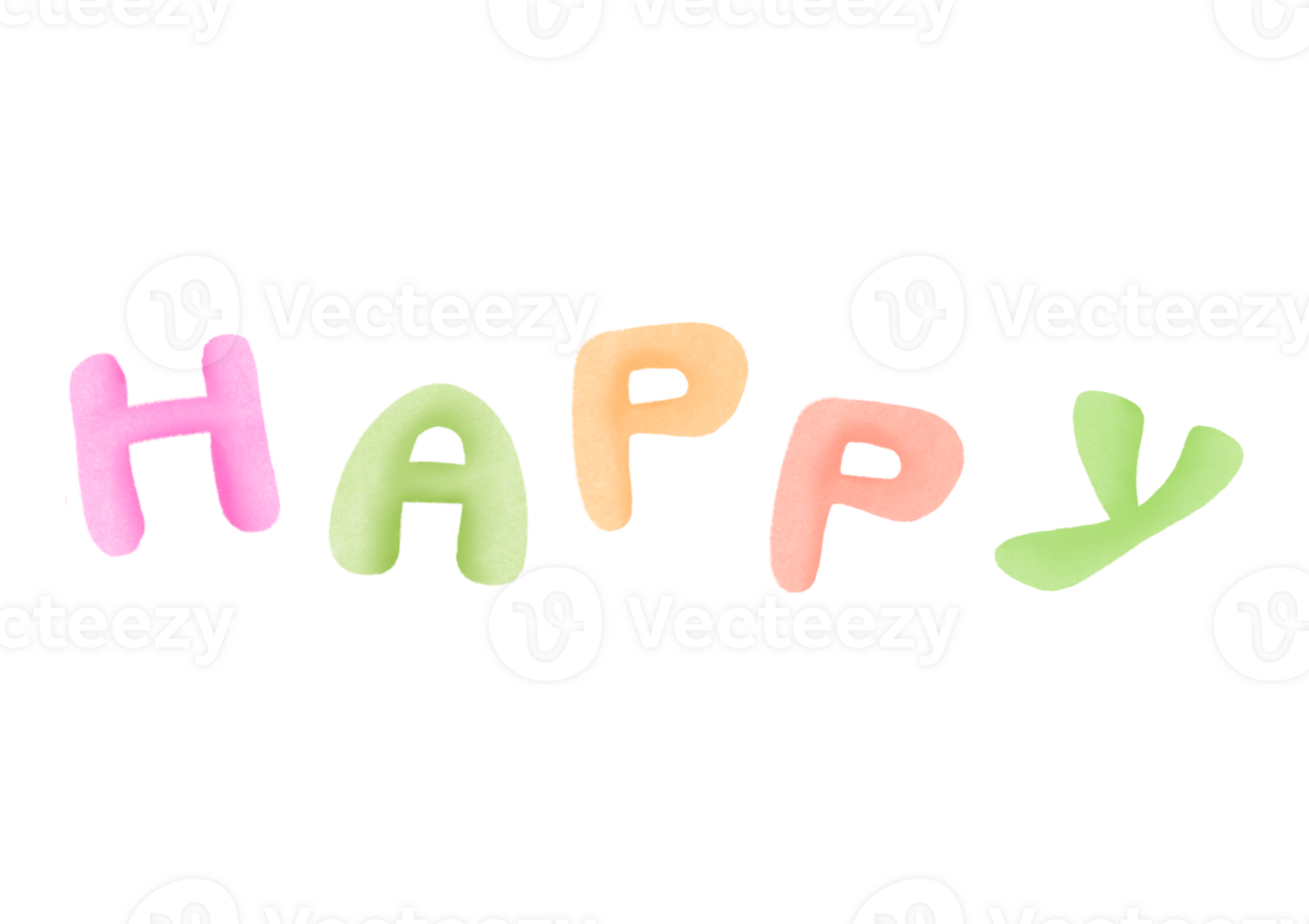 hand drawn Word Happy with colourful letters isolated on transparent background. handwritten text in watercolor style in soft pastel colors. state of mind Typography design for greeting cards, poster png