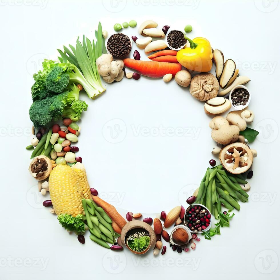 Round background with colorful vegetable ingredients ai generative photo