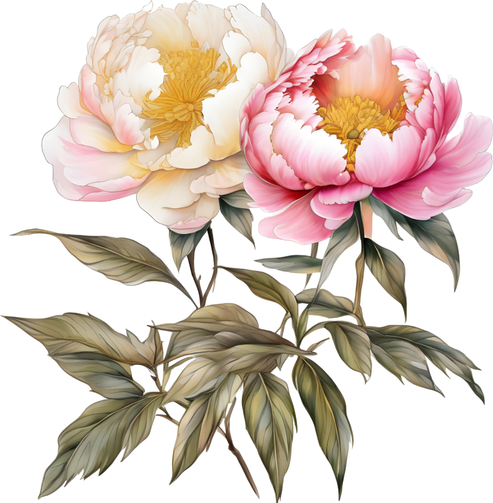 Picture of many peonies Chinese watercolor style. AI-generated. png