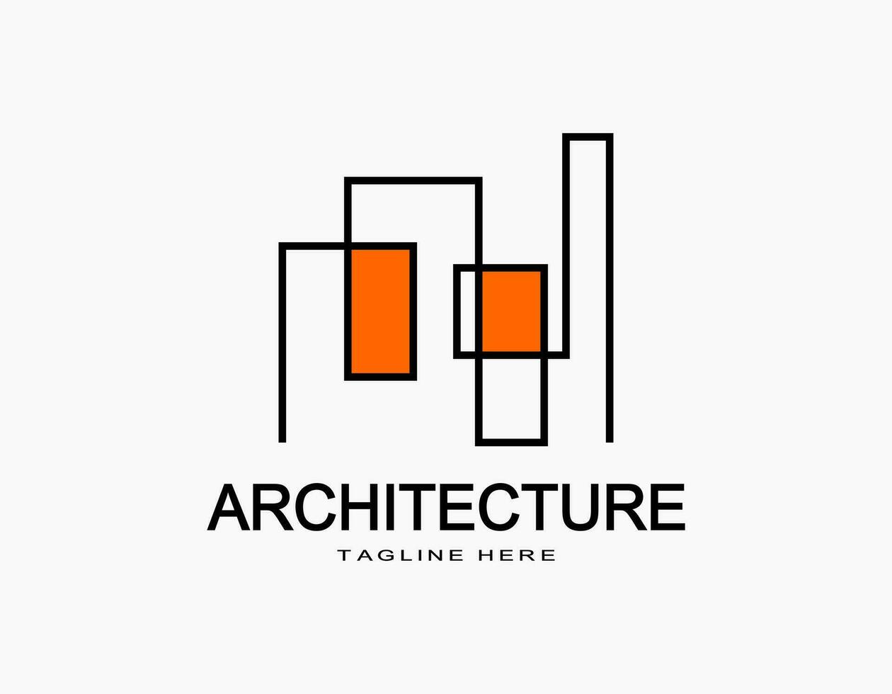 Architecture abstract logo in orange. Simple vector with lines that form a building or apartment. Design for company, architecture, developer, residence.