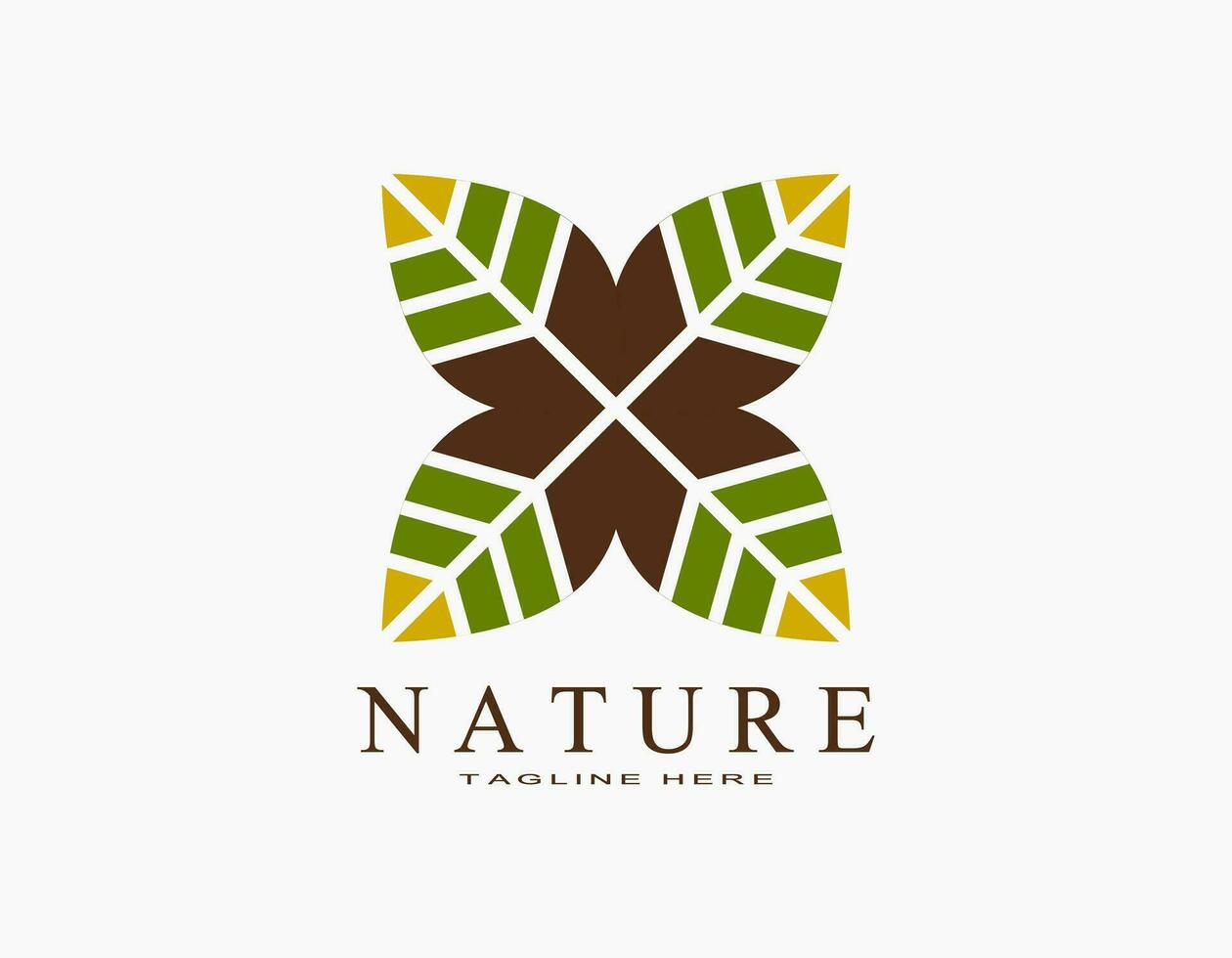Vector natural abstract emblem. Flower of leaf with green and brown. Green ecology concept. Suitable illustration for hotel, spa, organic, salon, business.