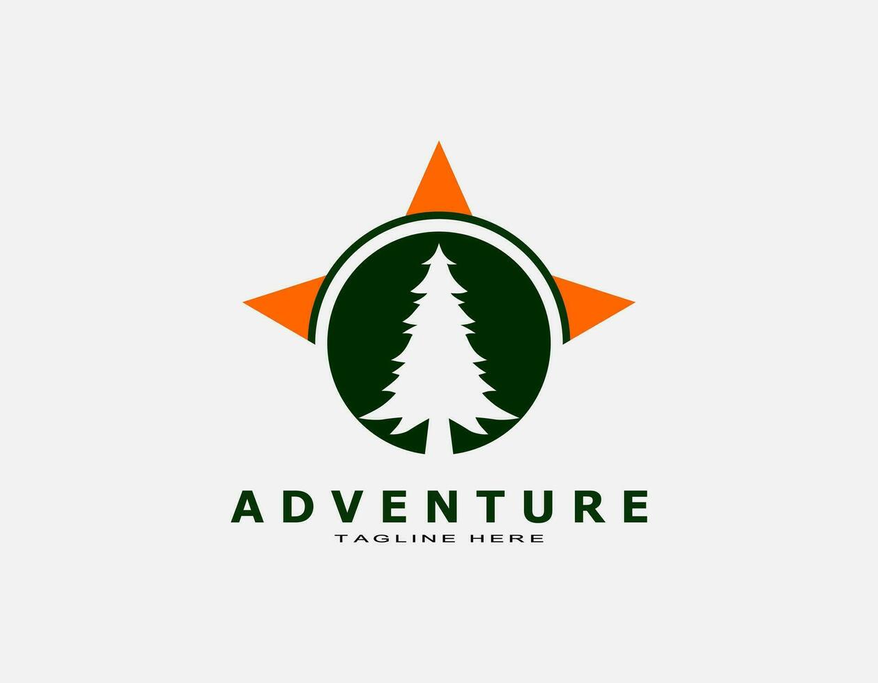 aventuras logo con verde pino y Brújula. sencillo circulo diseño adecuado para viajar, viaje, fauna silvestre. vector