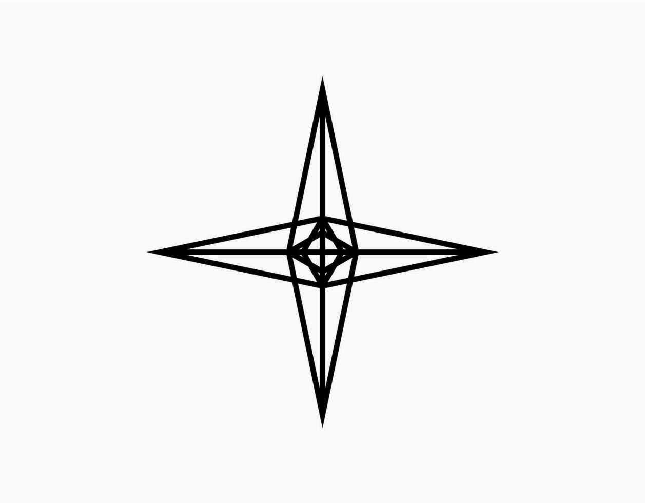 Compass vector icon in black and white. Travel equipment that displays north, east, south, and west.