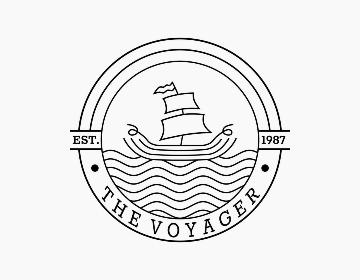 Vintage sailboat logo. The voyager retro of a sail boat. The circular logo is designed with boat and wavy ocean. Elegant logo for coffee, beach, company, travel, museum, seafood, marine, fisherman. vector