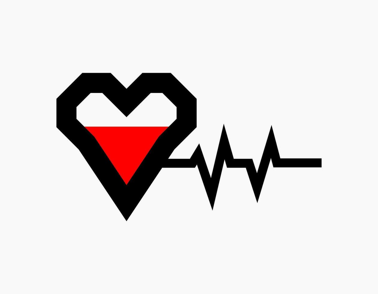 corazón Velocidad icono logo. aislado rojo corazón con negro legumbres líneas. símbolo de sano y amor. vector