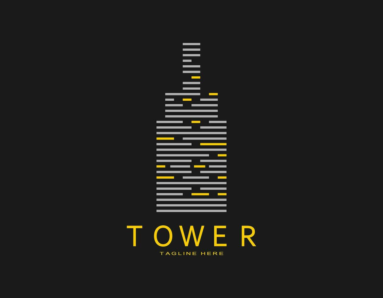 moderno torre logo con amarillo y blanco. elegante diseño con líneas ese formar un alto edificio. vector para compañía, arquitectura, desarrollador, residencia