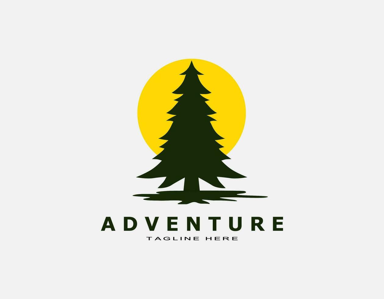 Adventure logo with green pine and sun. Simple circle design suitable for travel, trip, wildlife. vector