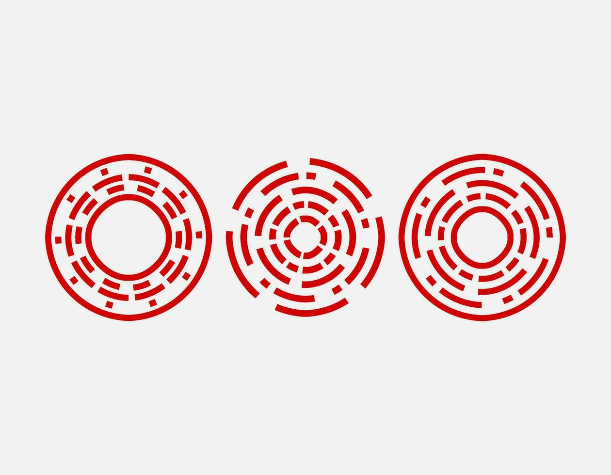 rojo trama de semitonos redondo marco. conjunto de Tres rojo resumen línea Arte patrones en circulo forma. colección de sencillo redondo decorativo ornamental frontera adecuado para Clásico diseño. vector