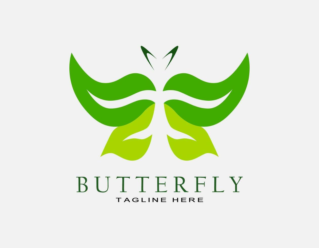 Minimalist green butterfly logo. Design vector with leaf. Elegant beauty icon for spa, cosmatic, nature.