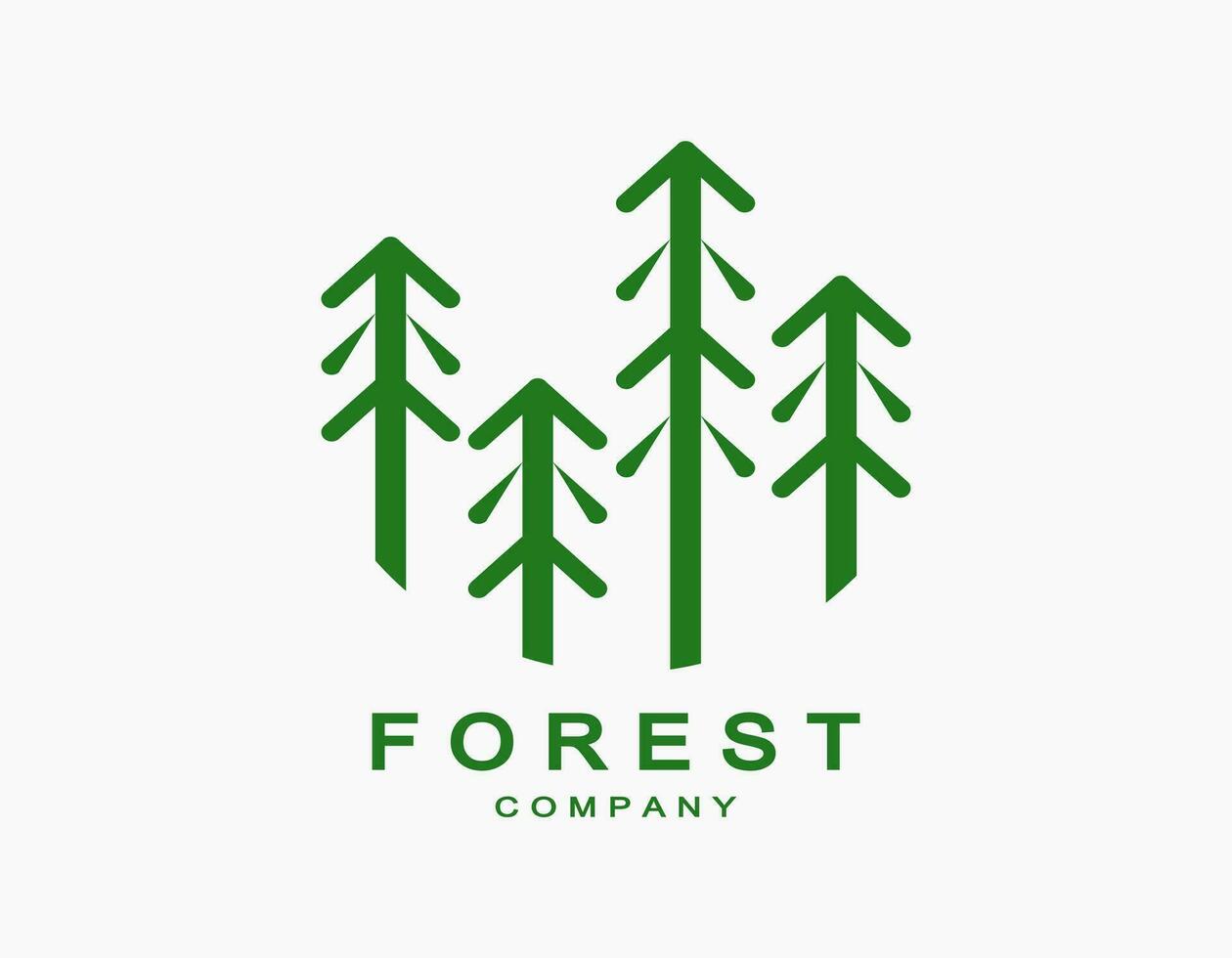 Simple green forest logo of evergreen, pines, spruce, cedar. Rustic retro vintage design vector. Trees logo with line art design. vector