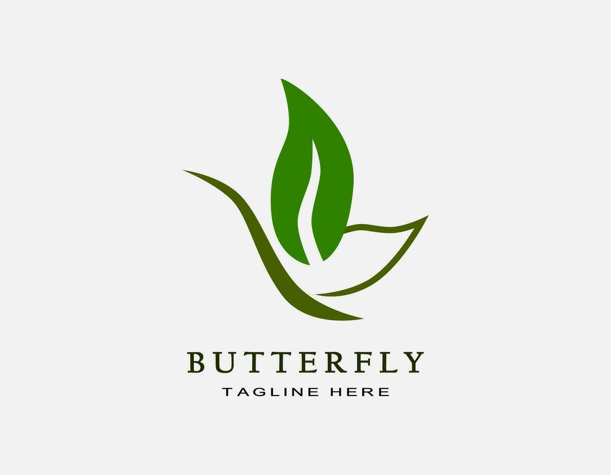 Minimalist green butterfly logo. Design vector with leaf. Elegant beauty icon for spa, cosmatic, nature.