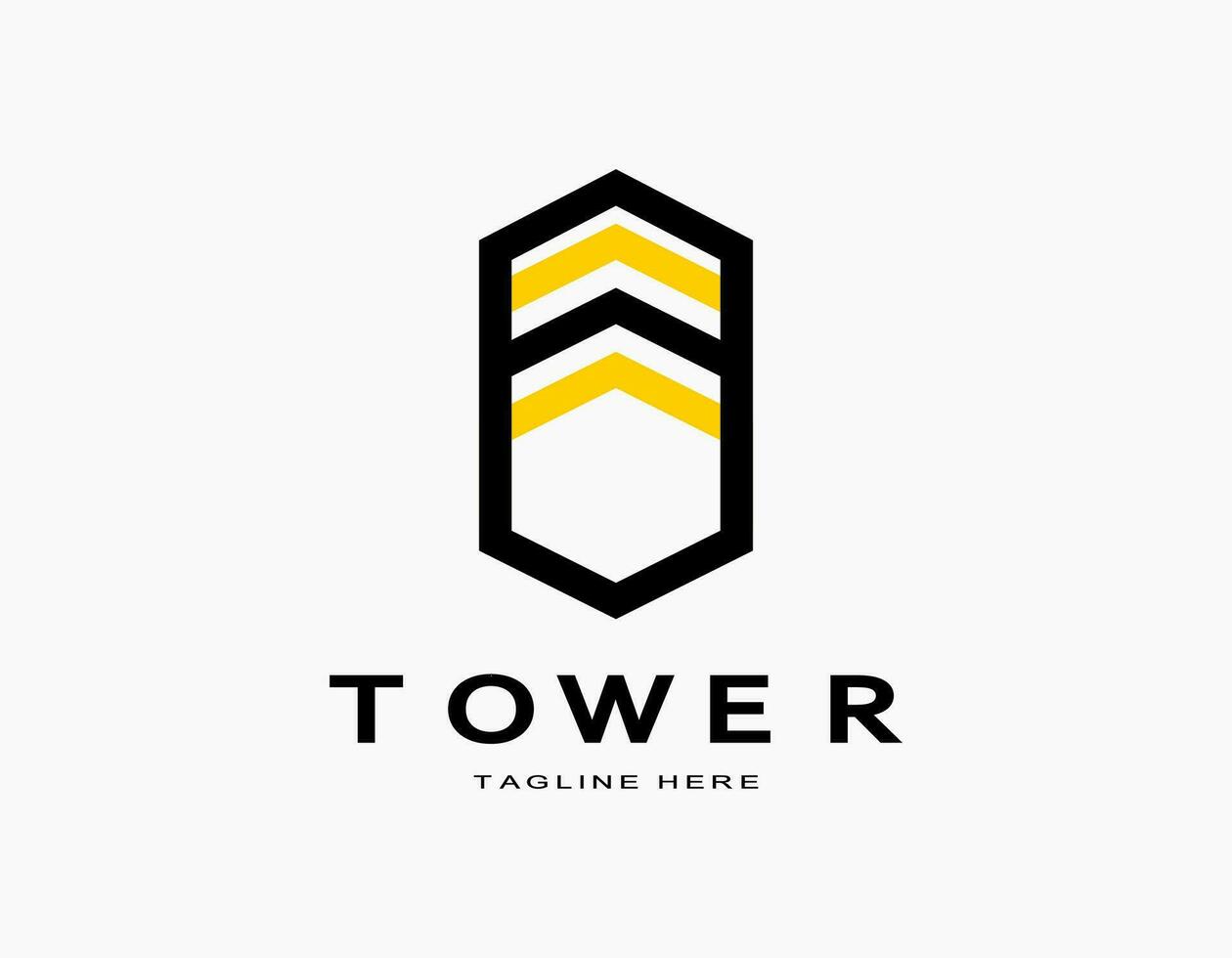 Modern tower logo icon with yellow and black. Simple vector for company, architecture, developer, residence, office.