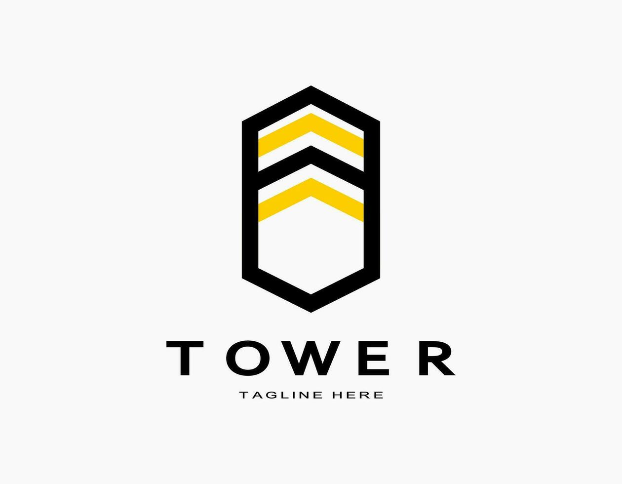 moderno torre logo icono con amarillo y negro. sencillo vector para compañía, arquitectura, desarrollador, residencia, oficina.