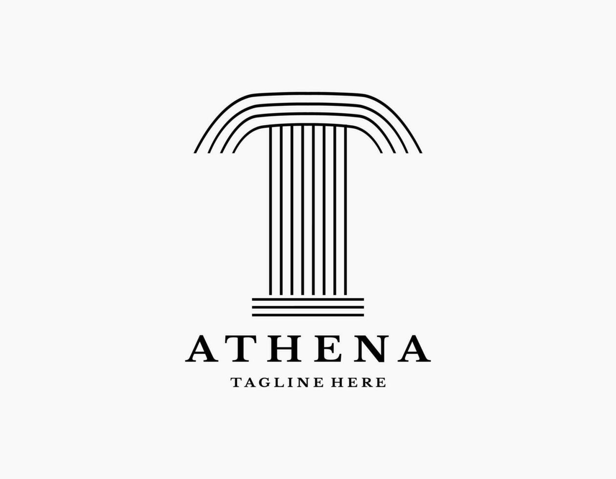 Greek column logo icon with stripes pattern. Letter T pillar column logo design inspiration. Aesthetic minimal design for lawyer, museum, company, architecture, bank. vector