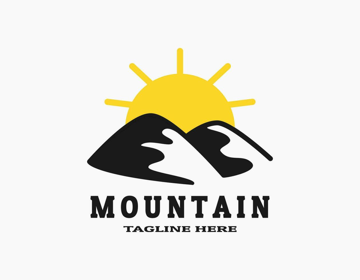 Icon logo of two mountains with the sun. Logo of the peak of mountain. Simple circular vector logo in a modern style. Silhouette of mountains or hills.