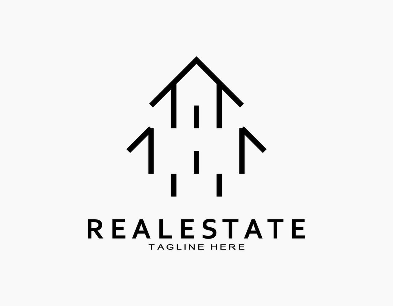 Simple real estate logo resembles an arrow. Abstract line that forms the house. Minimal vector for company, architecture, developer, residence.