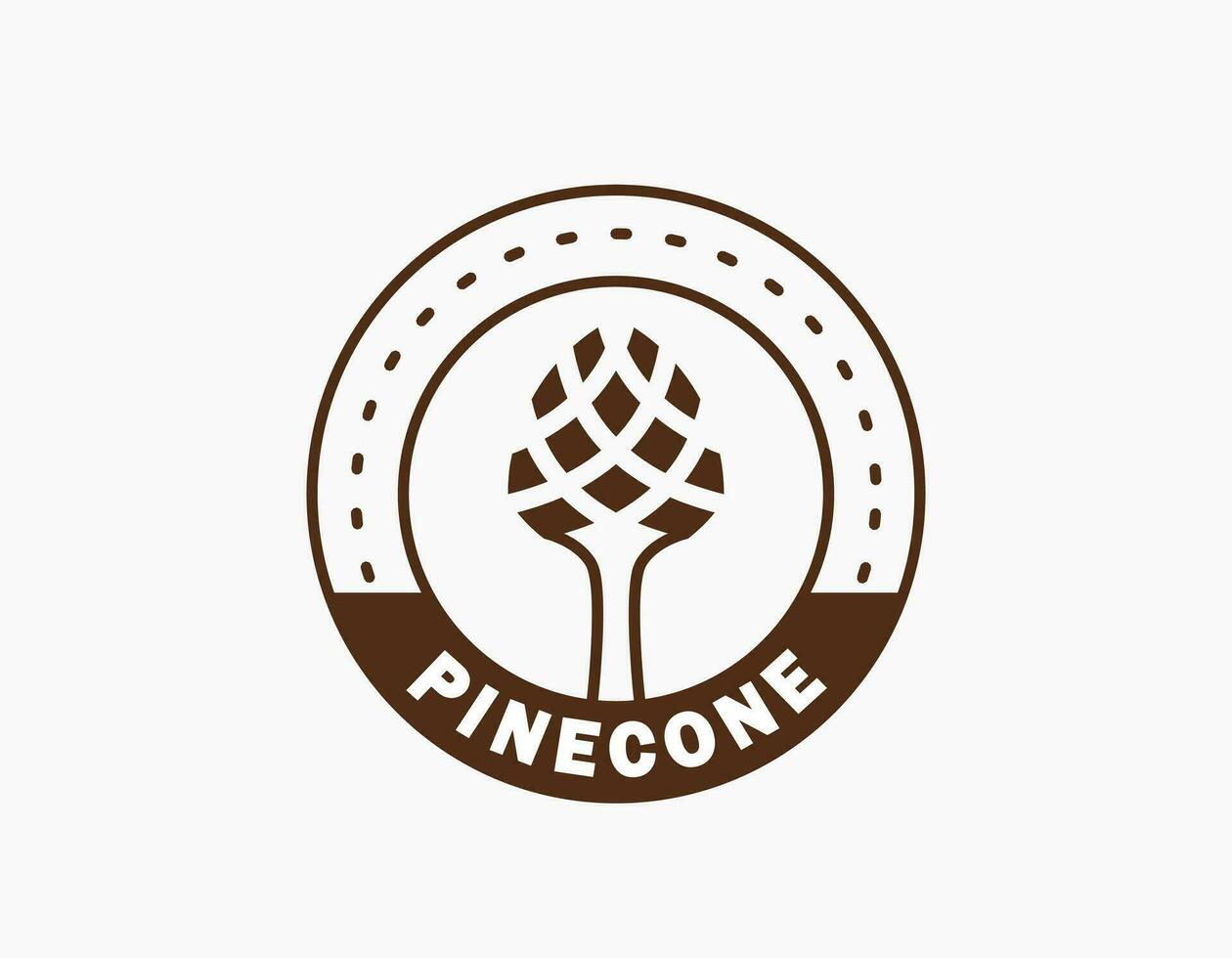 Pinecone logo icon. Simple circular icon of pinecone or torch. Rustic retro vintage design with brown. Elegant icon for badge, label, emblem, stamp. vector