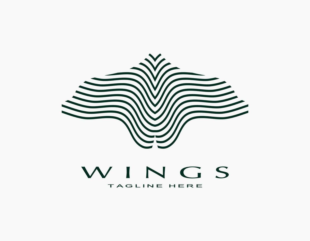 Simple elegant logo of wings with dark green. Creative design with line and stroke concept. Suitable for hotel, business, coffee or food shop. vector