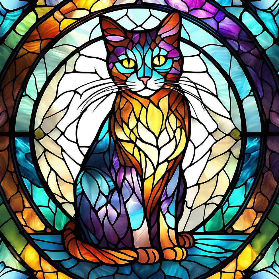 Stained Glass Windows With Cats Colorful Illustration AI Generated photo