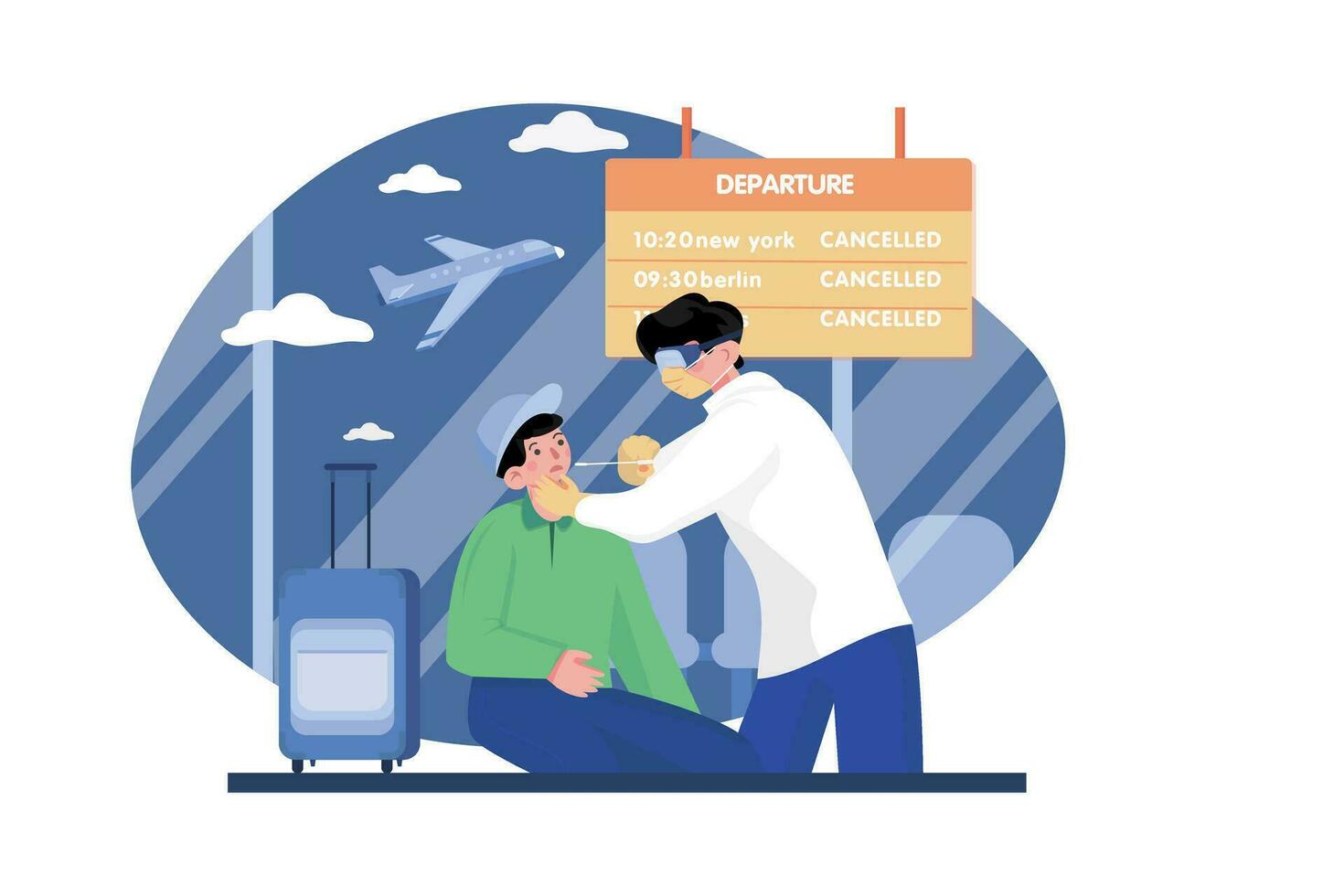 pruebas para codicioso a aeropuerto ilustración concepto vector