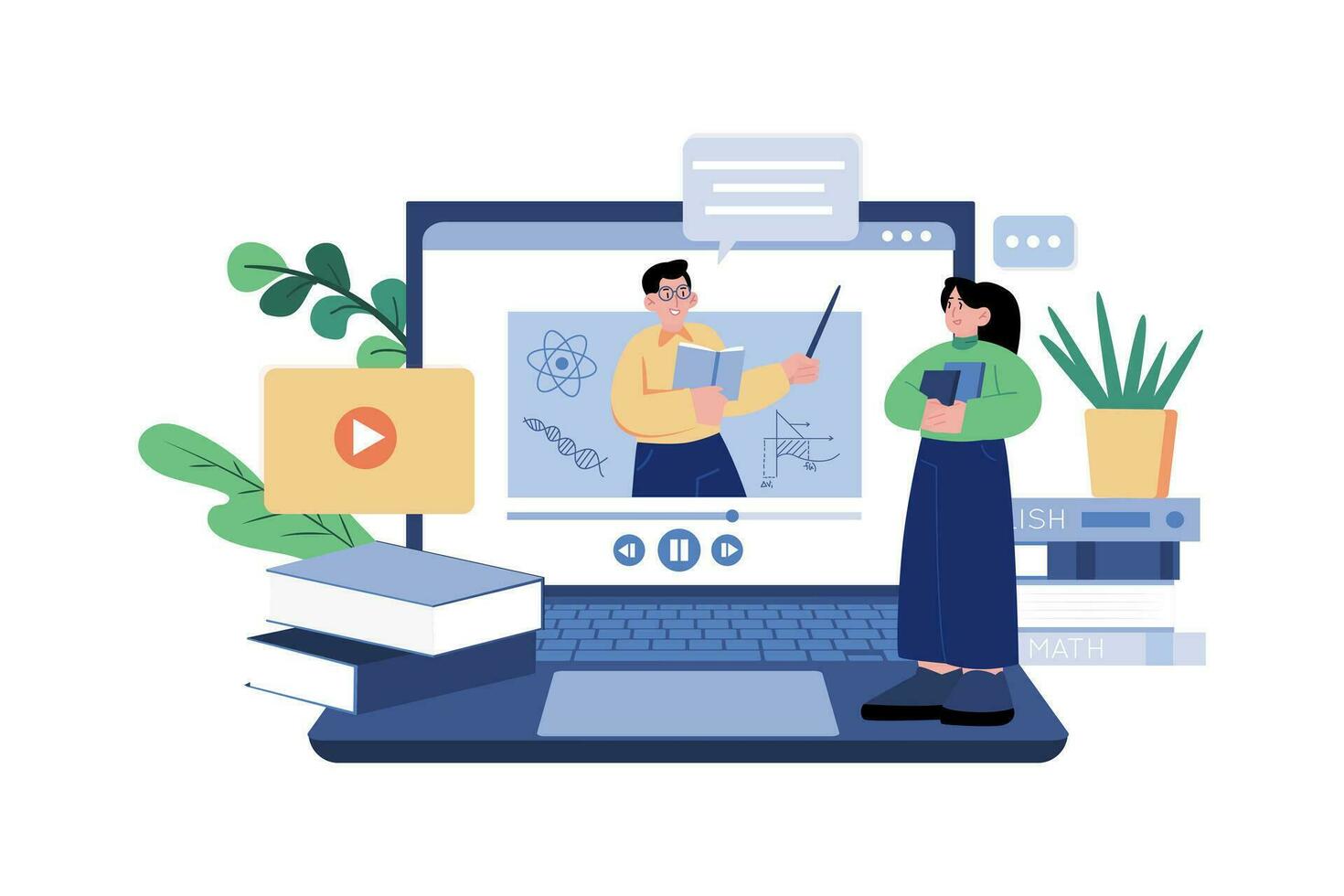 Girl Watching The Online Educational Video vector