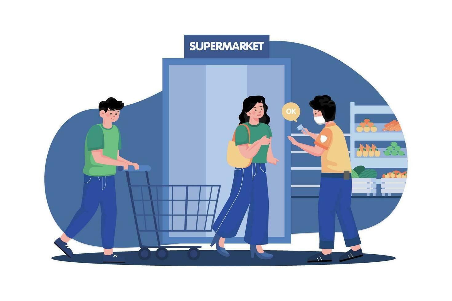 Temperature checking at the supermarket illustration concept vector
